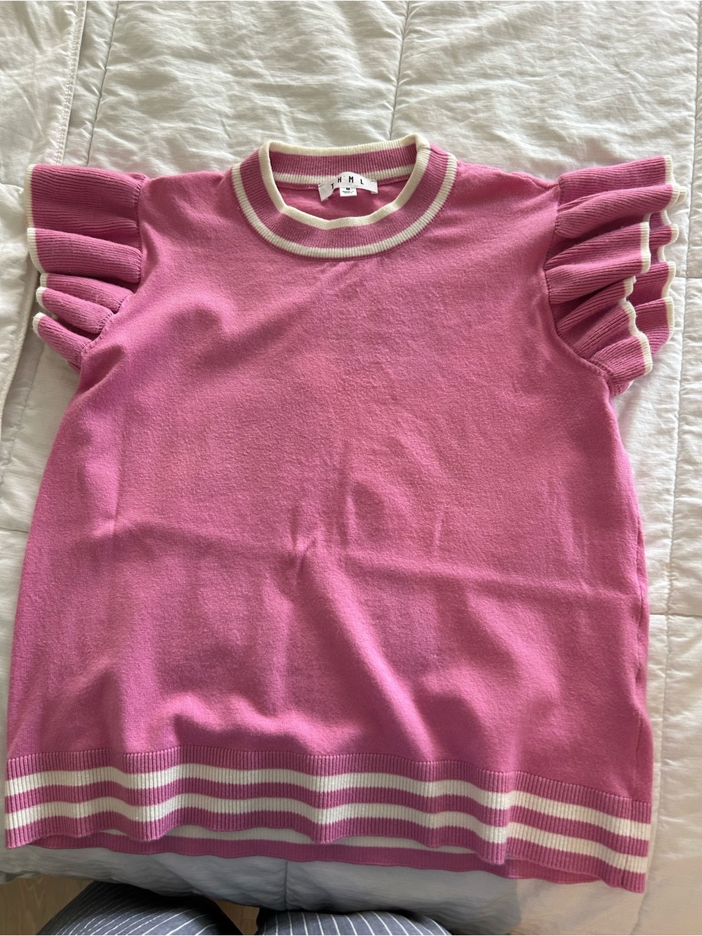 Pink ruffle cap sleeve sweater
